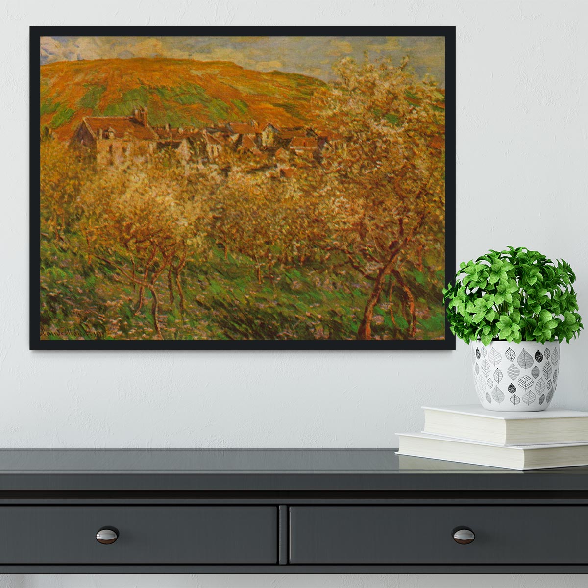 Blooming apple trees by Monet Framed Print - Canvas Art Rocks - 2