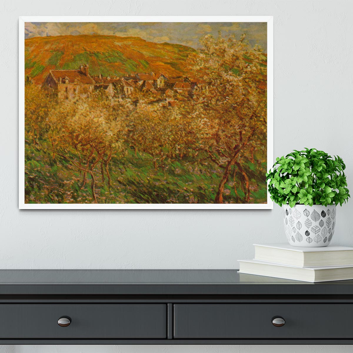 Blooming apple trees by Monet Framed Print - Canvas Art Rocks -6