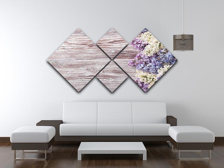 Blossom branch on wooden 4 Square Multi Panel Canvas  - Canvas Art Rocks - 3