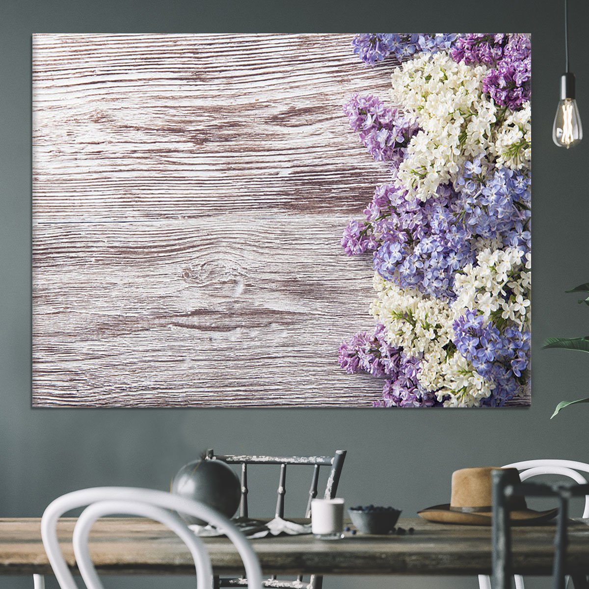 Blossom branch on wooden Canvas Print or Poster