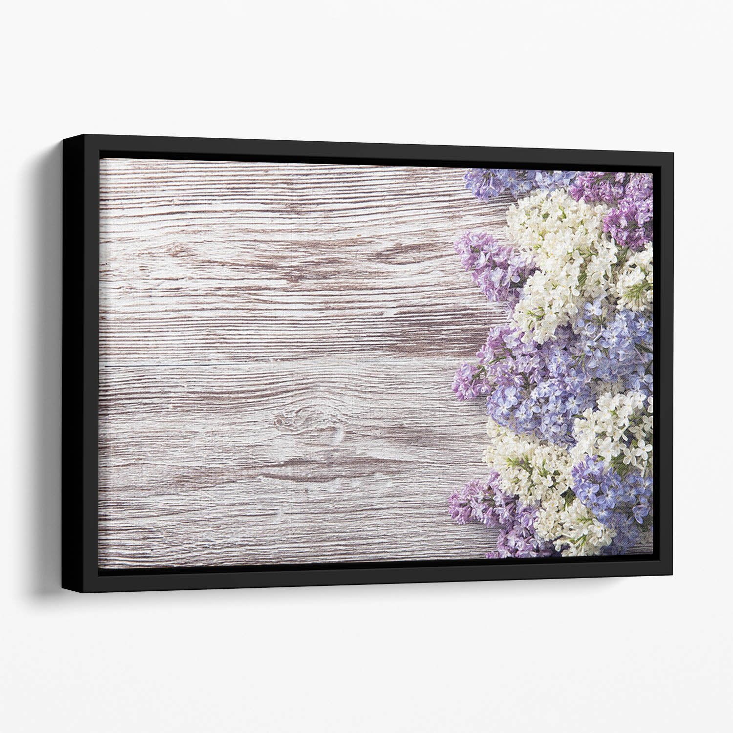 Blossom branch on wooden Floating Framed Canvas
