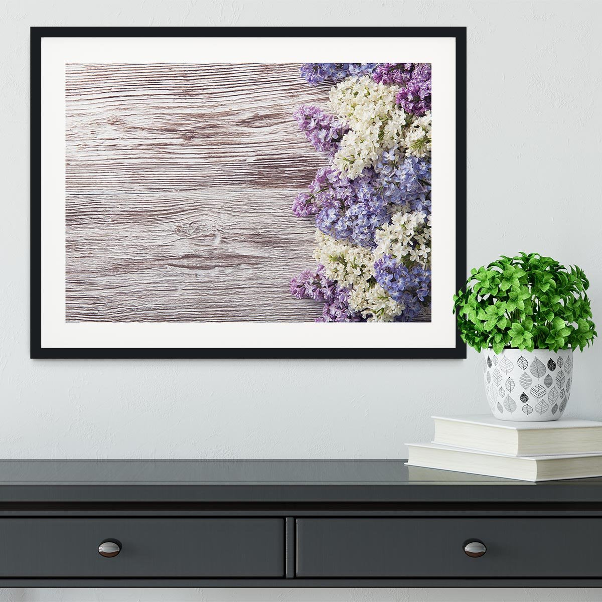 Blossom branch on wooden Framed Print - Canvas Art Rocks - 1