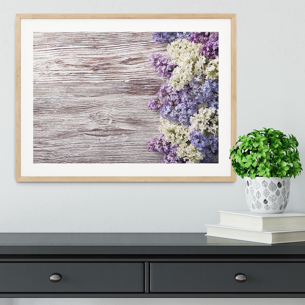 Blossom branch on wooden Framed Print - Canvas Art Rocks - 3