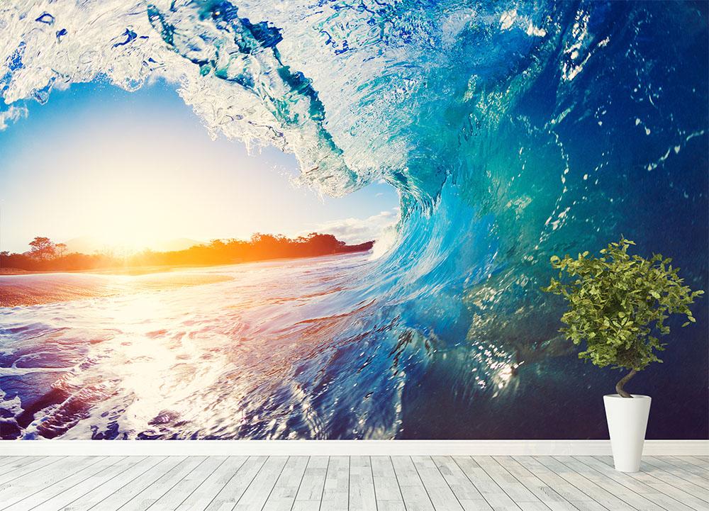 Blue Ocean Waves Wall Mural Wallpaper - Canvas Art Rocks - 4