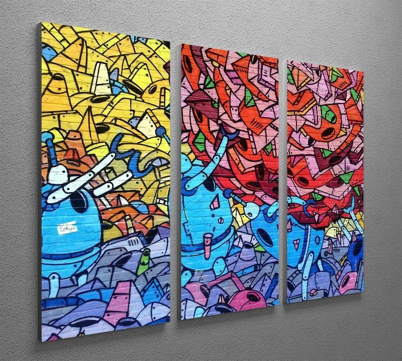 Blue Robot Graffiti 3 Split Panel Canvas Print - Canvas Art Rocks - 2