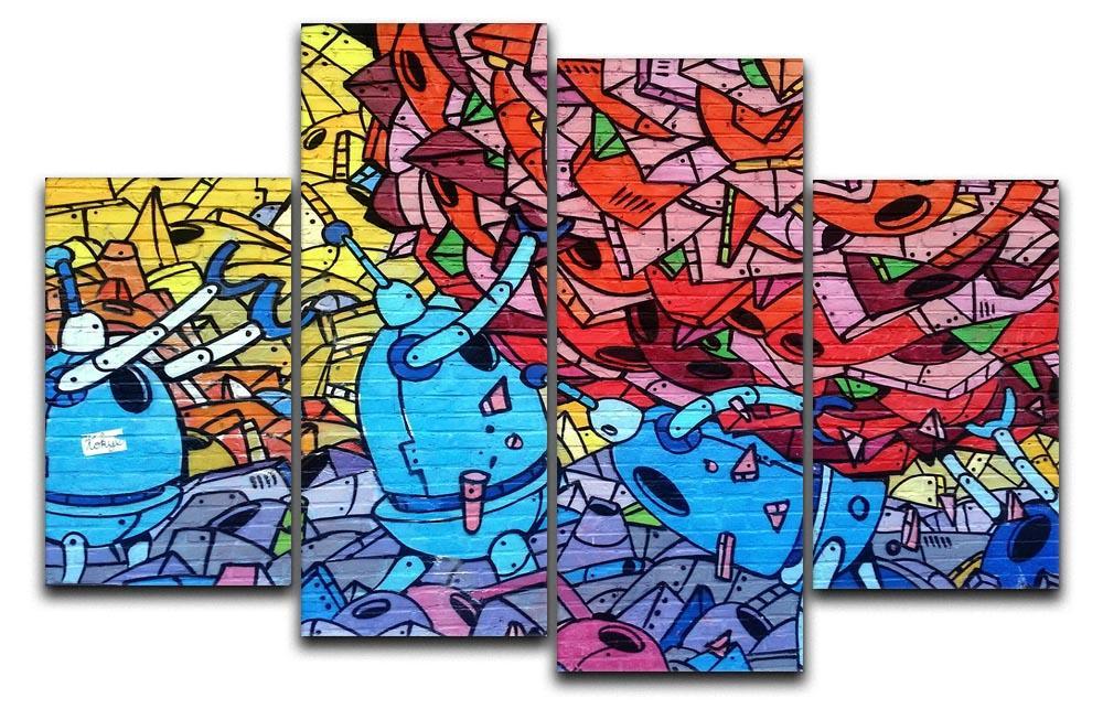 Blue Robot Graffiti 4 Split Panel Canvas  - Canvas Art Rocks - 1