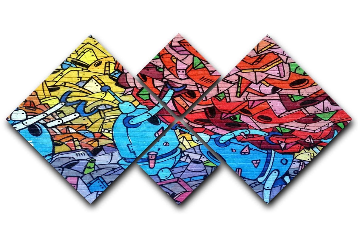 Blue Robot Graffiti 4 Square Multi Panel Canvas  - Canvas Art Rocks - 1