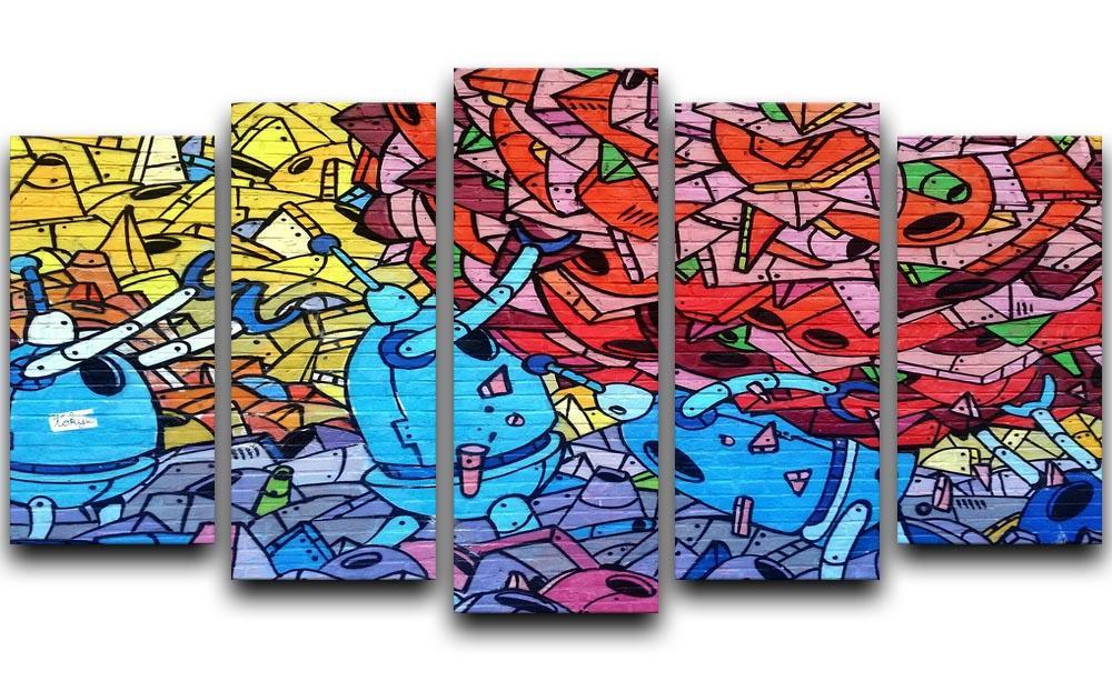 Blue Robot Graffiti 5 Split Panel Canvas  - Canvas Art Rocks - 1