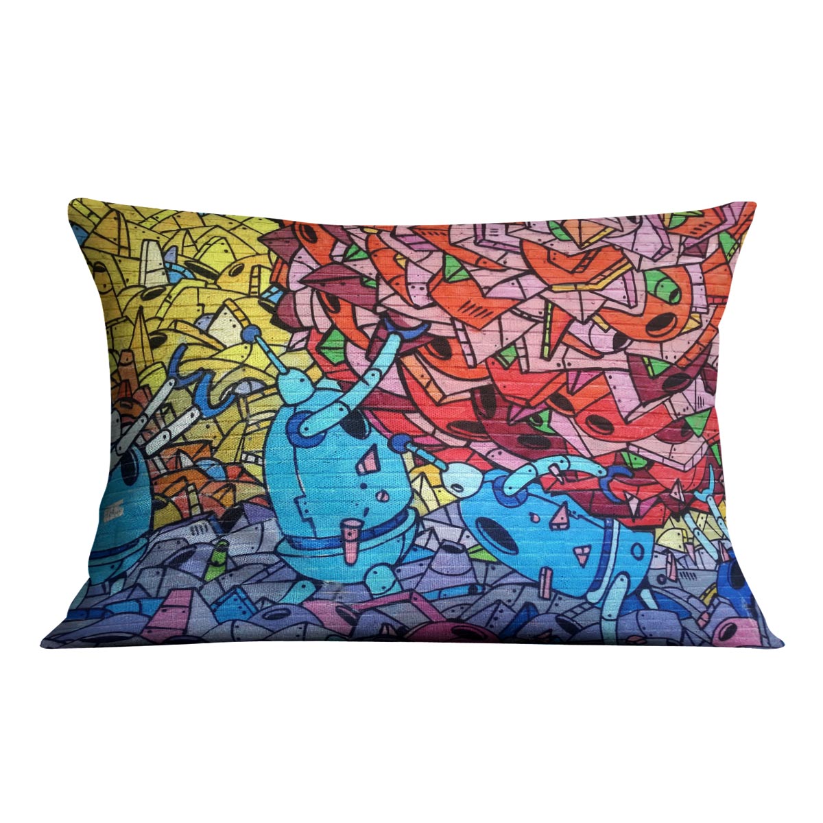 Blue Robot Graffiti Cushion