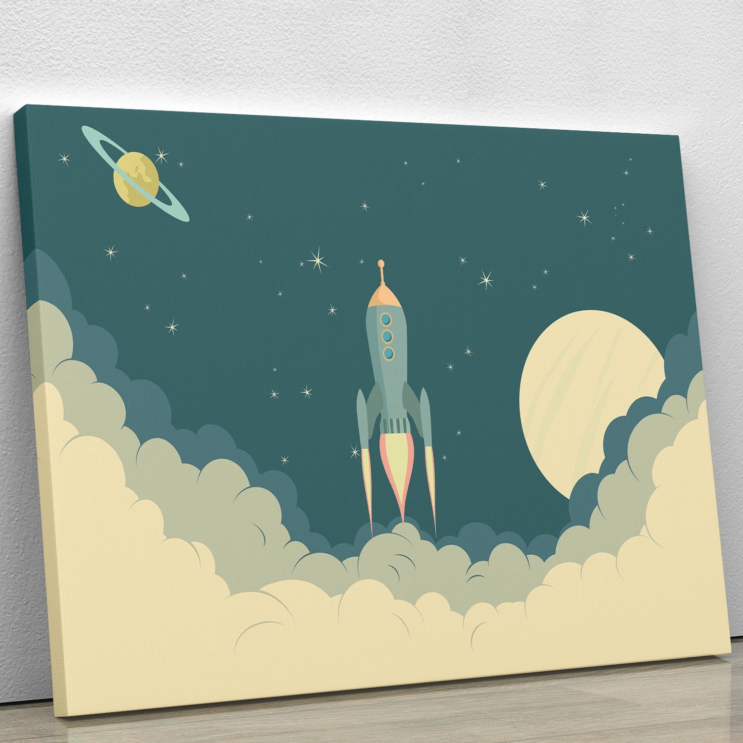 Blue Spaceship taking off Canvas Print or Poster