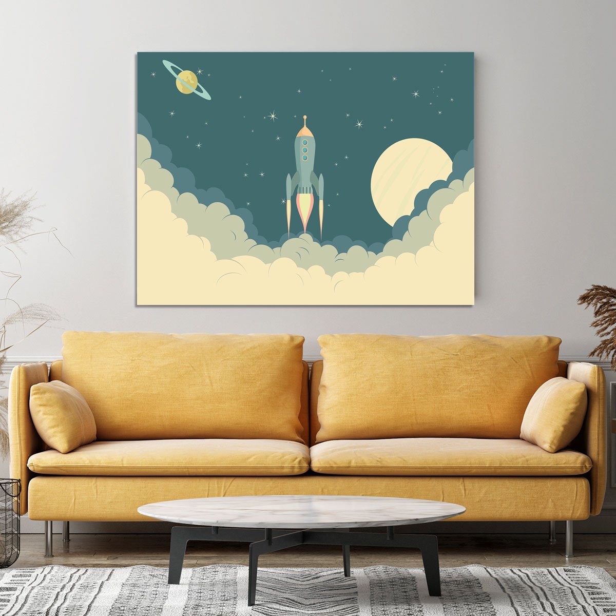 Blue Spaceship taking off Canvas Print or Poster