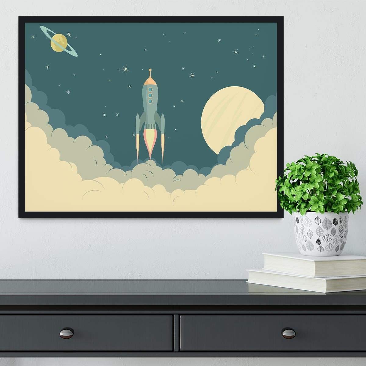 Blue Spaceship taking off Framed Print - Canvas Art Rocks - 2