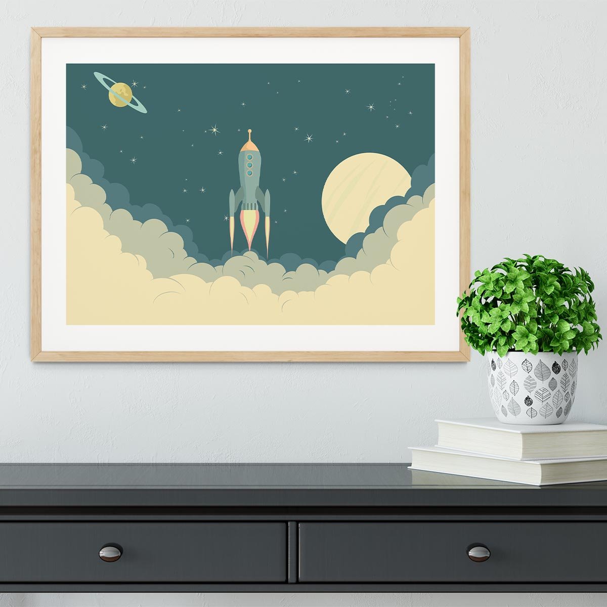 Blue Spaceship taking off Framed Print - Canvas Art Rocks - 3