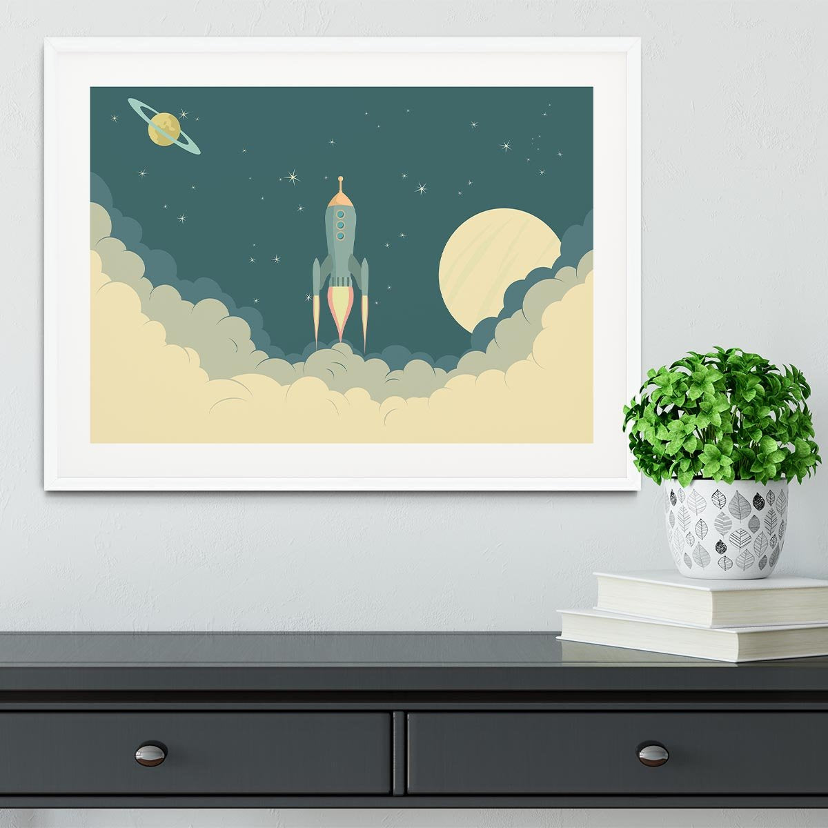 Blue Spaceship taking off Framed Print - Canvas Art Rocks - 5