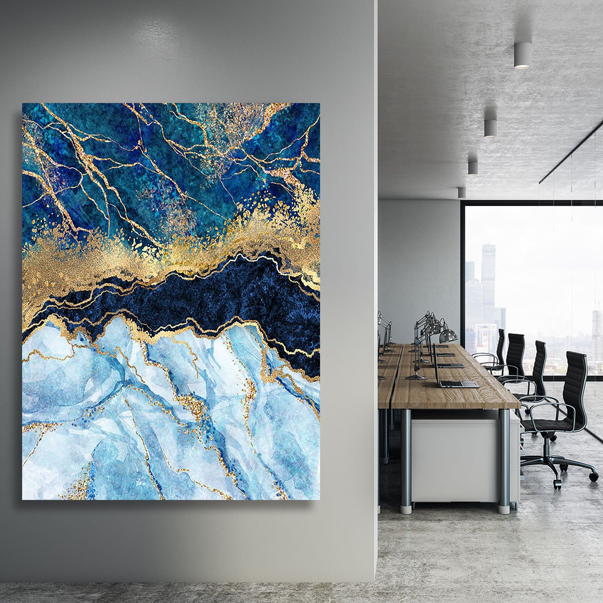 Blue and Gold Layered Marble Canvas Print or Poster