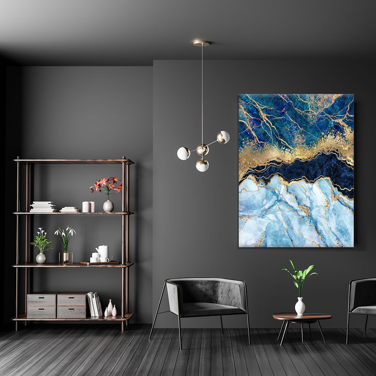 Blue and Gold Layered Marble Canvas Print or Poster