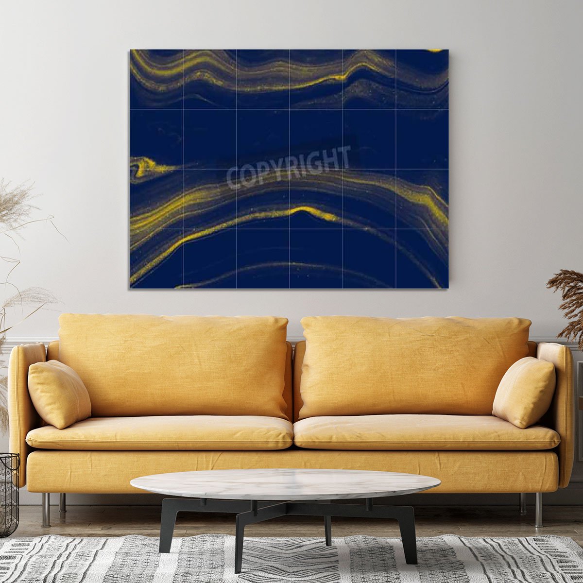 Blue and Gold Veined Marble Canvas Print or Poster