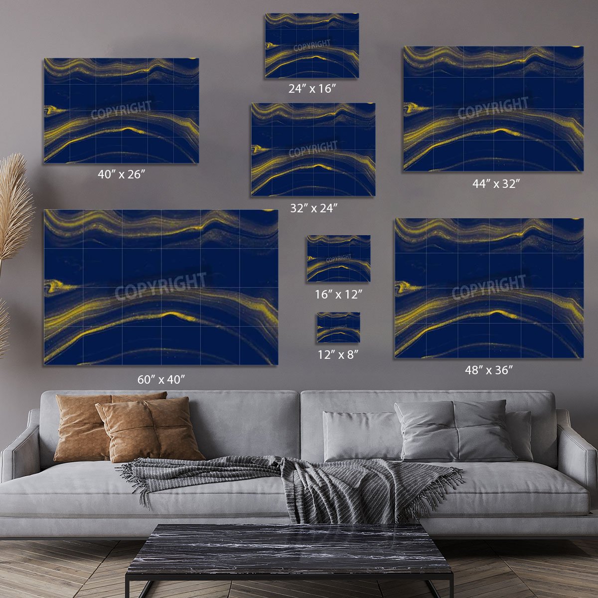 Blue and Gold Veined Marble Canvas Print or Poster