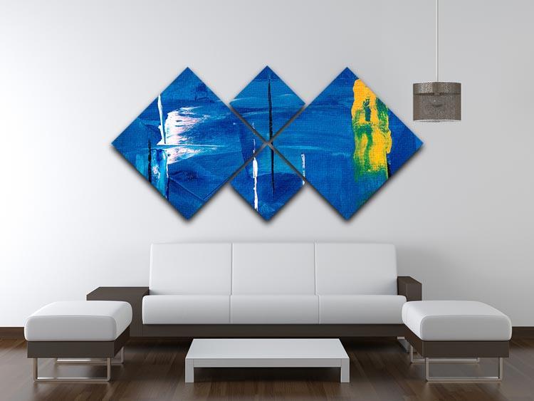 Blue and Green Abstract Painting 4 Square Multi Panel Canvas - Canvas Art Rocks - 3