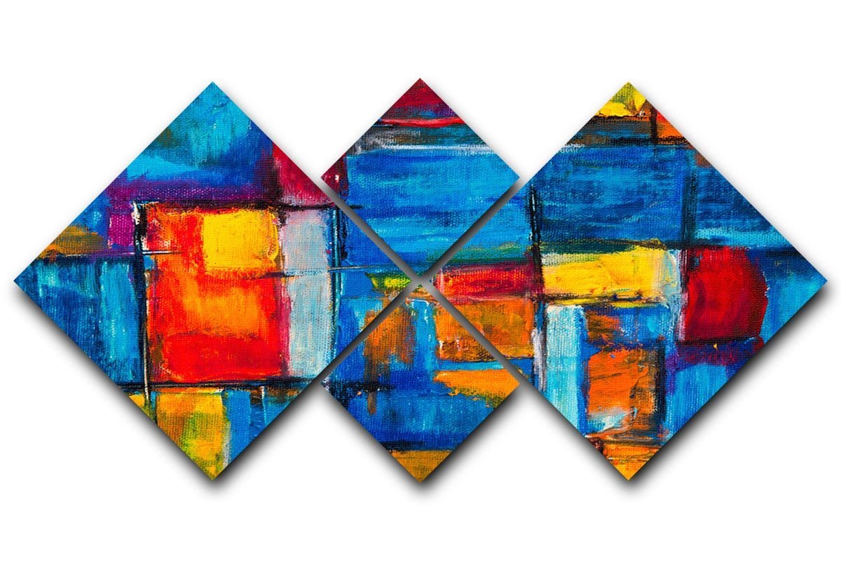 Blue and Red Square Abstract Painting 4 Square Multi Panel Canvas  - Canvas Art Rocks - 1
