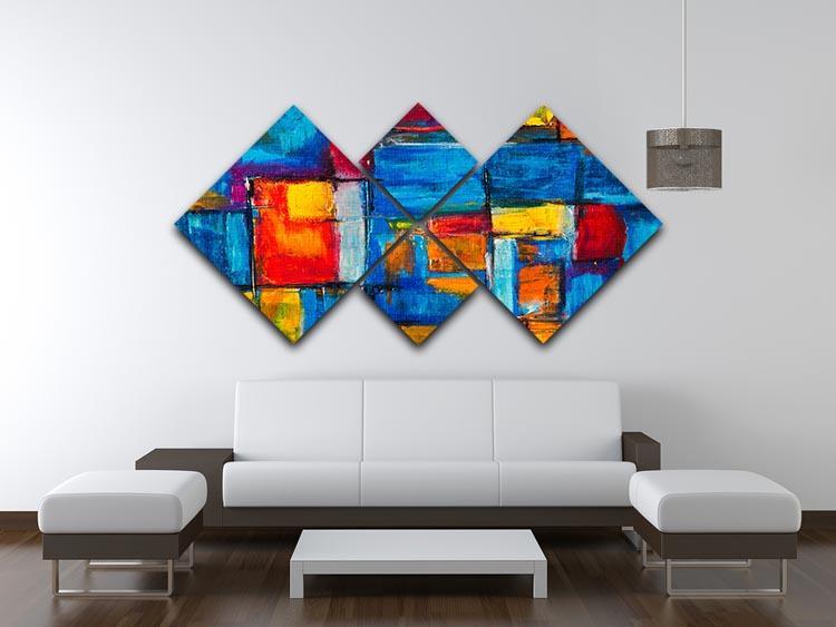 Blue and Red Square Abstract Painting 4 Square Multi Panel Canvas - Canvas Art Rocks - 3
