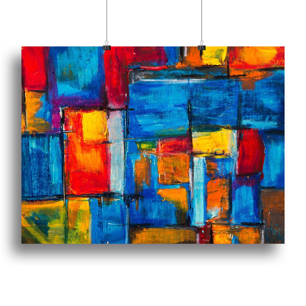 Blue and Red Square Abstract Painting Canvas Print or Poster