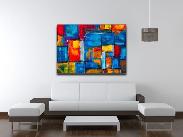 Blue and Red Square Abstract Painting Canvas Print or Poster - Canvas Art Rocks - 4