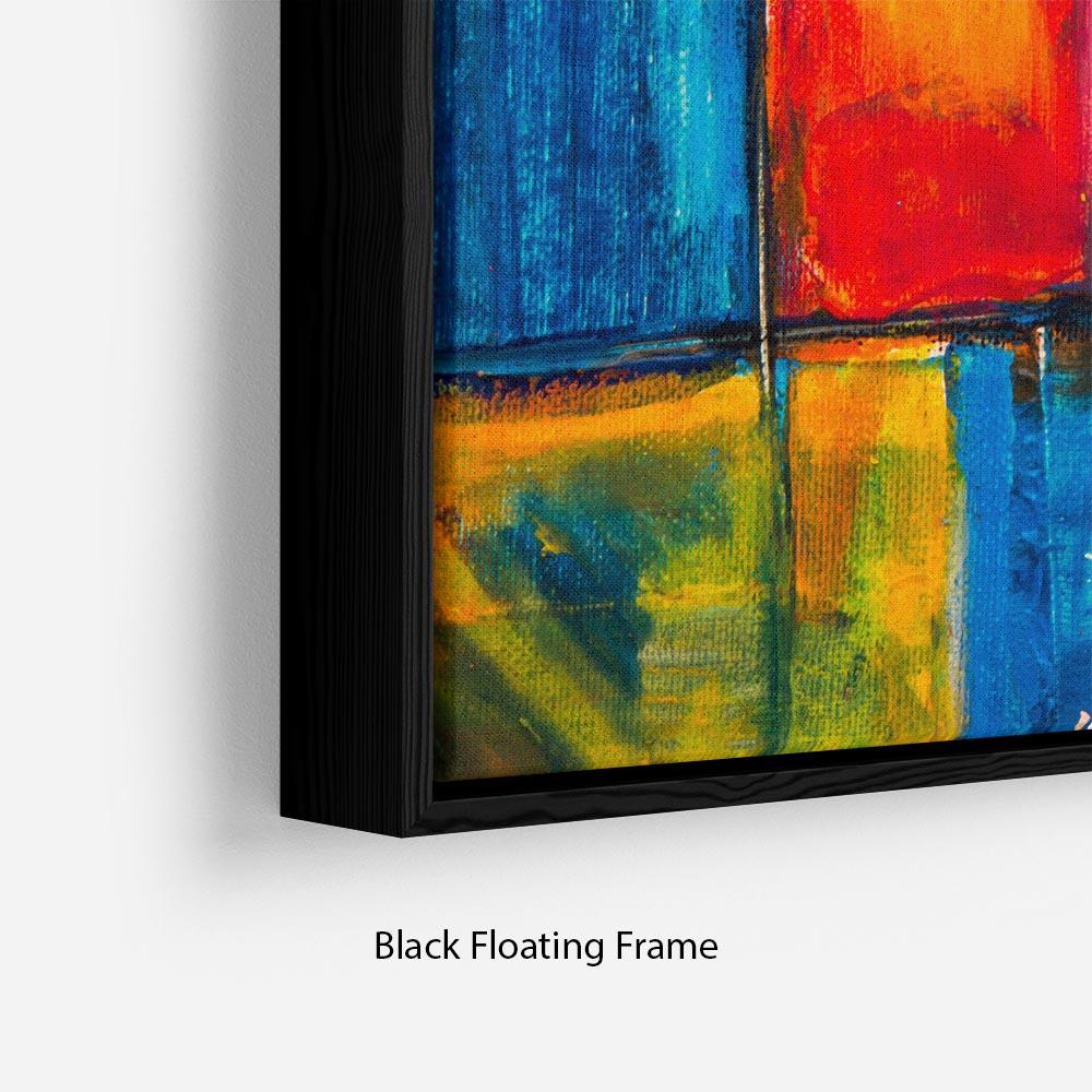 Blue and Red Square Abstract Painting Floating Frame Canvas