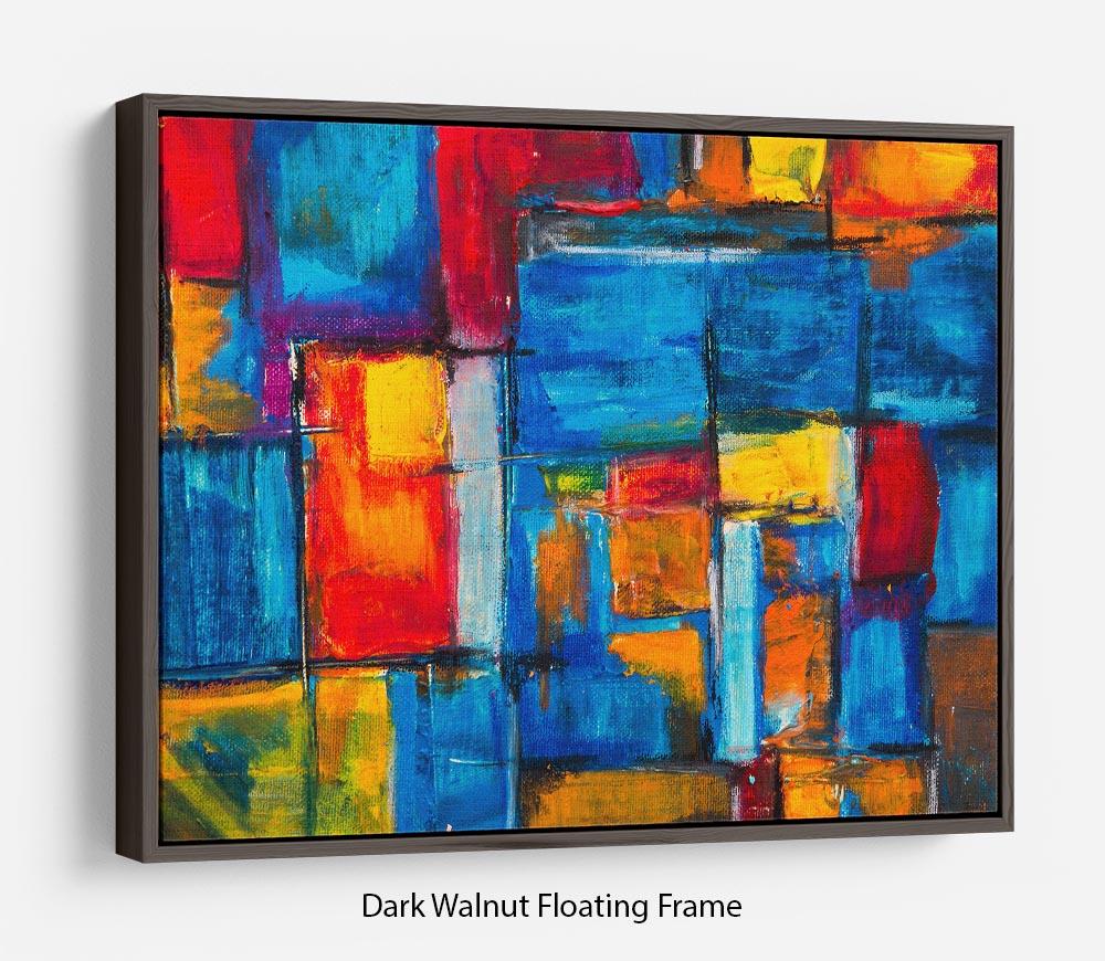 Blue and Red Square Abstract Painting Floating Frame Canvas