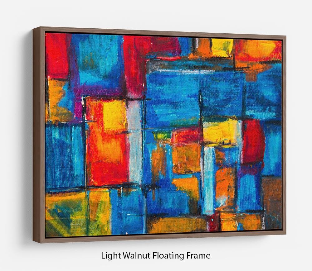 Blue and Red Square Abstract Painting Floating Frame Canvas