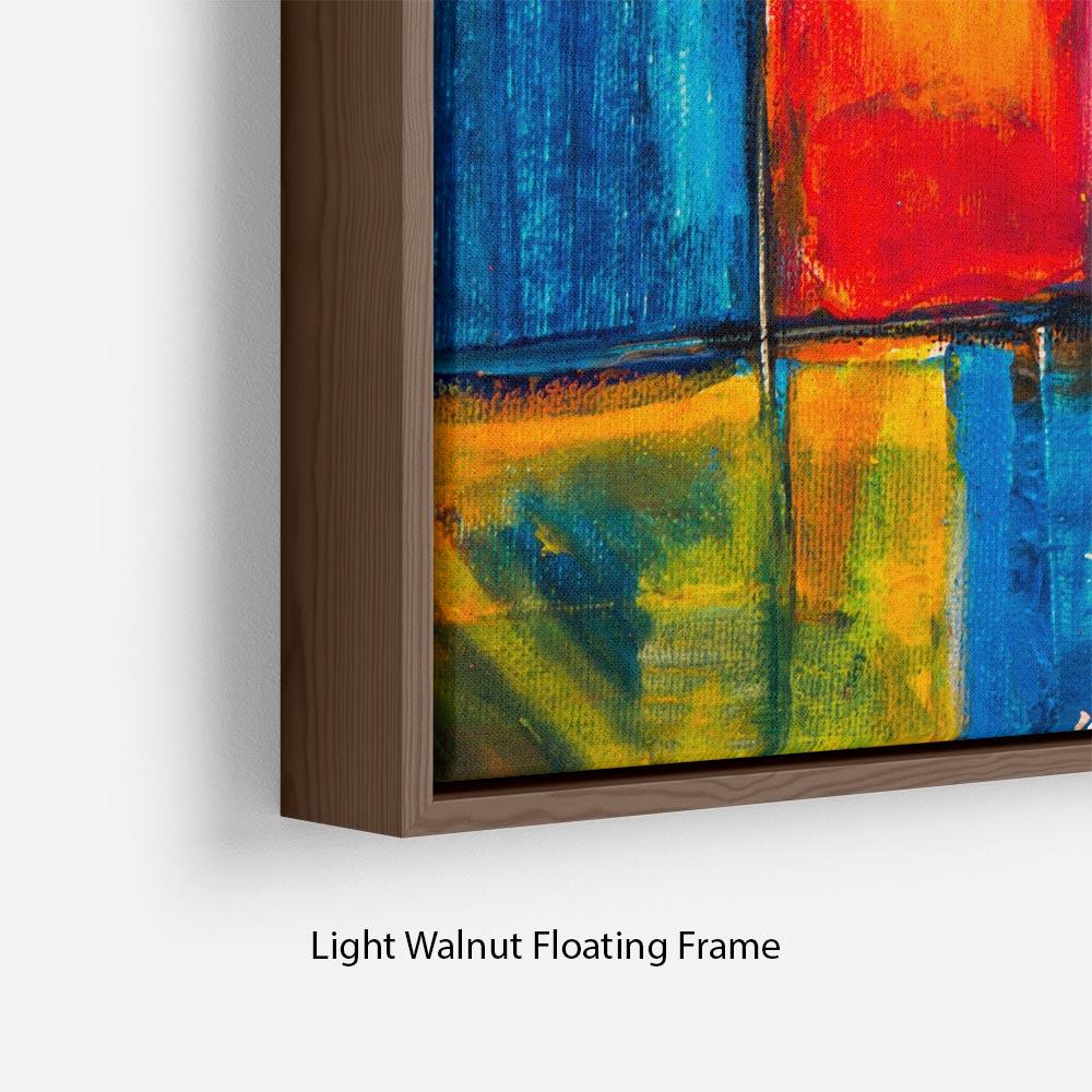 Blue and Red Square Abstract Painting Floating Frame Canvas