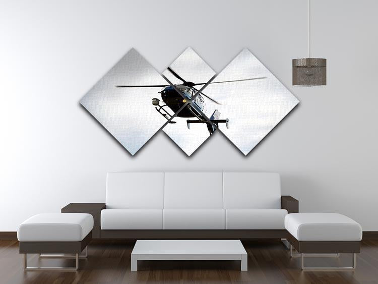Blue and silver police helicopter flying above 4 Square Multi Panel Canvas  - Canvas Art Rocks - 3