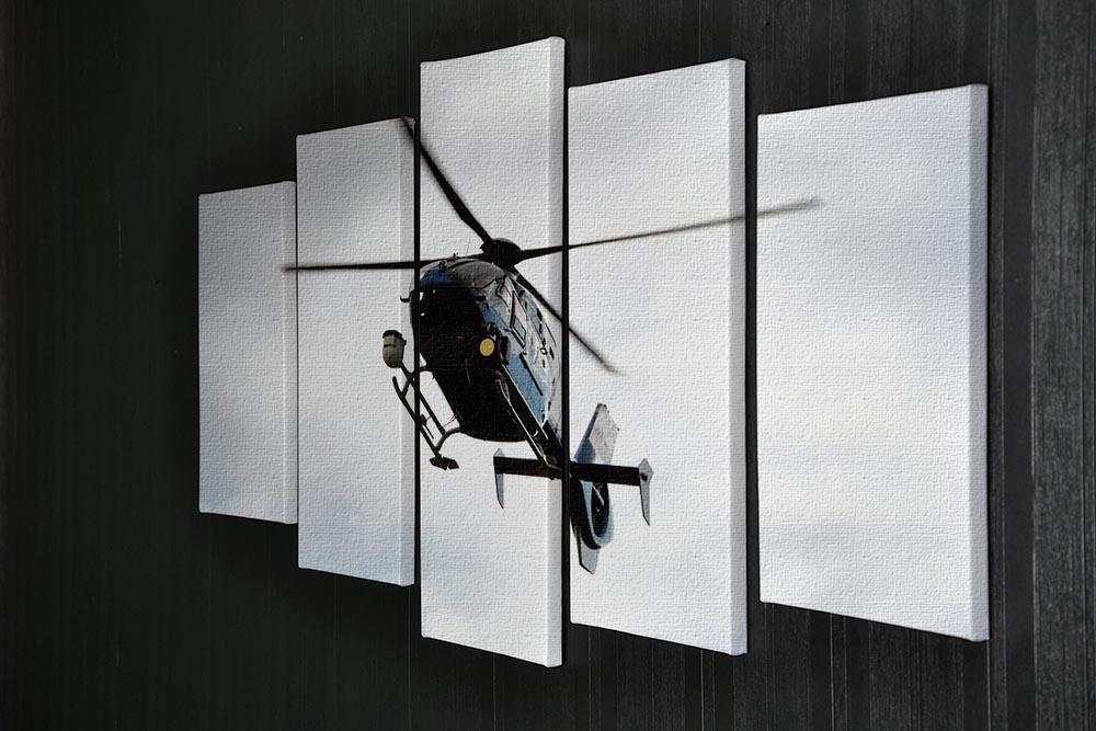 Blue and silver police helicopter flying above 5 Split Panel Canvas  - Canvas Art Rocks - 2
