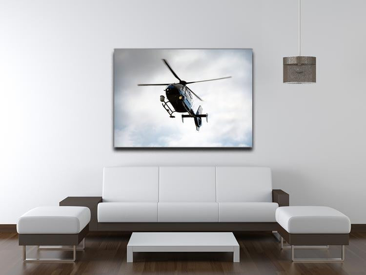 Blue and silver police helicopter flying above Canvas Print or Poster - Canvas Art Rocks - 4