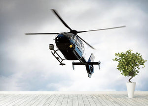 Blue and silver police helicopter flying above Wall Mural Wallpaper - Canvas Art Rocks - 4