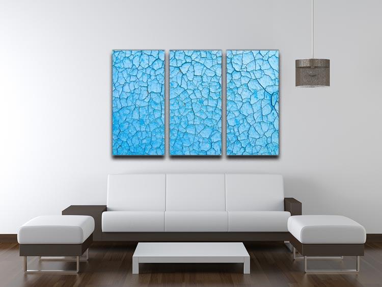 Blue cracked paint 3 Split Panel Canvas Print - Canvas Art Rocks - 3