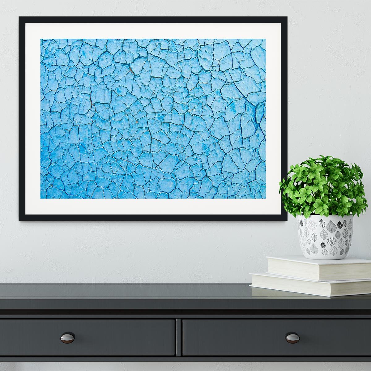 Blue cracked paint Framed Print - Canvas Art Rocks - 1