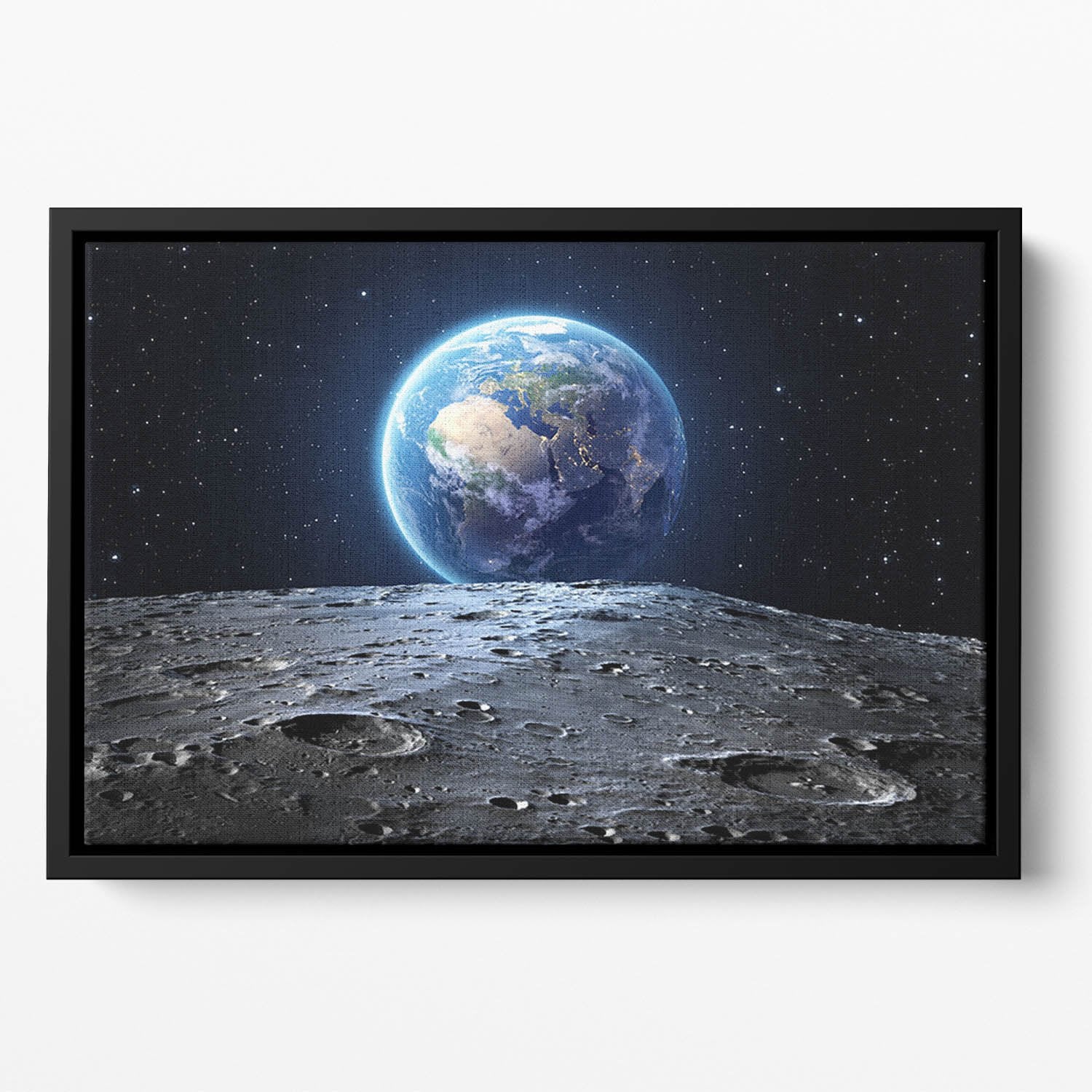 Blue earth seen from the moon surface Floating Framed Canvas