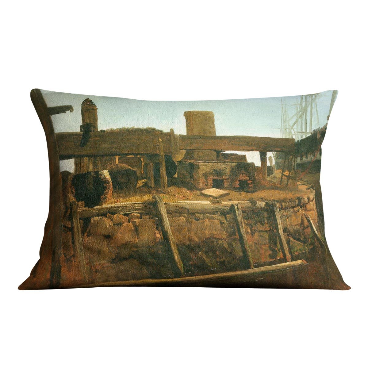Boat at the dock by Bierstadt Cushion - Canvas Art Rocks - 4