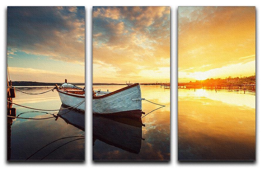 Boat on lake with a reflection 3 Split Panel Canvas Print - Canvas Art Rocks - 1