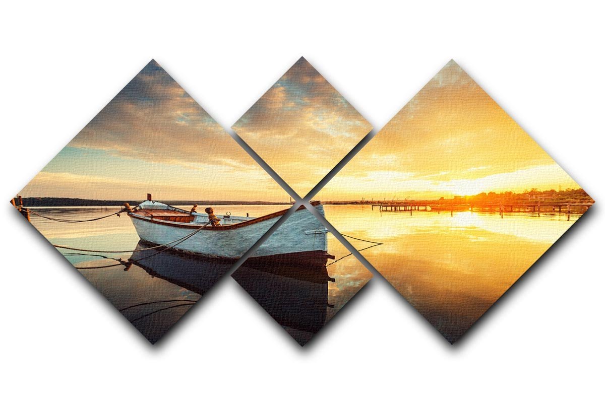 Boat on lake with a reflection 4 Square Multi Panel Canvas  - Canvas Art Rocks - 1