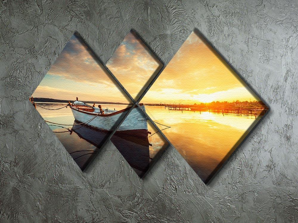 Boat on lake with a reflection 4 Square Multi Panel Canvas  - Canvas Art Rocks - 2
