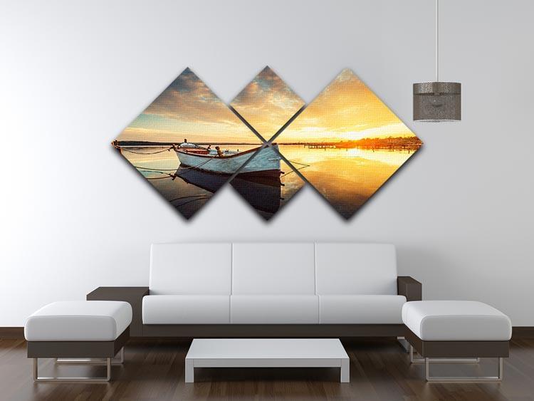 Boat on lake with a reflection 4 Square Multi Panel Canvas  - Canvas Art Rocks - 3