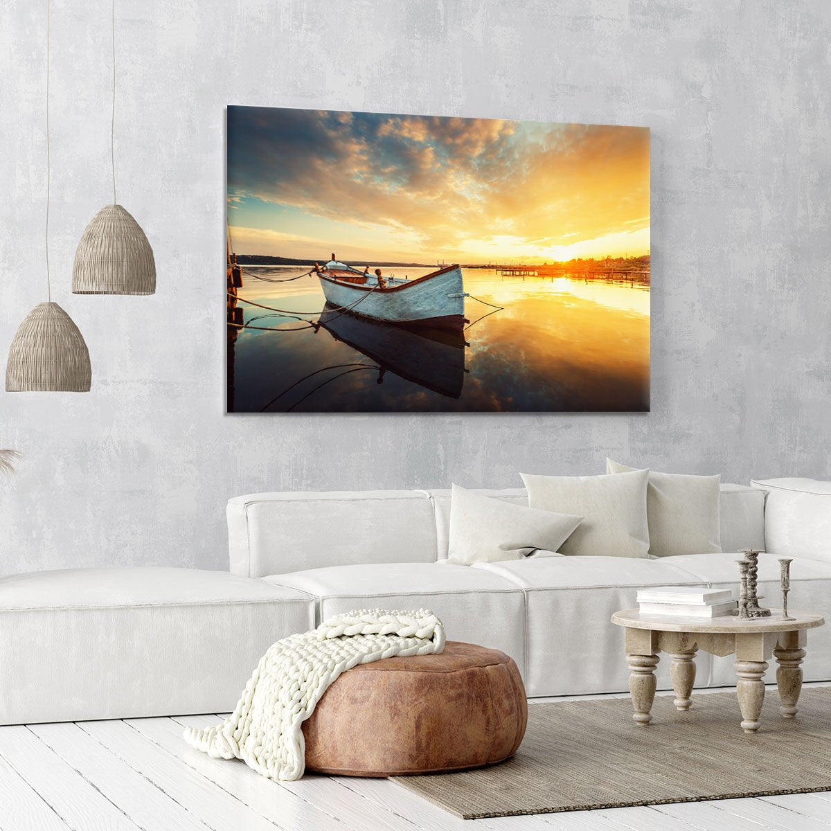 Boat on lake with a reflection Canvas Print or Poster