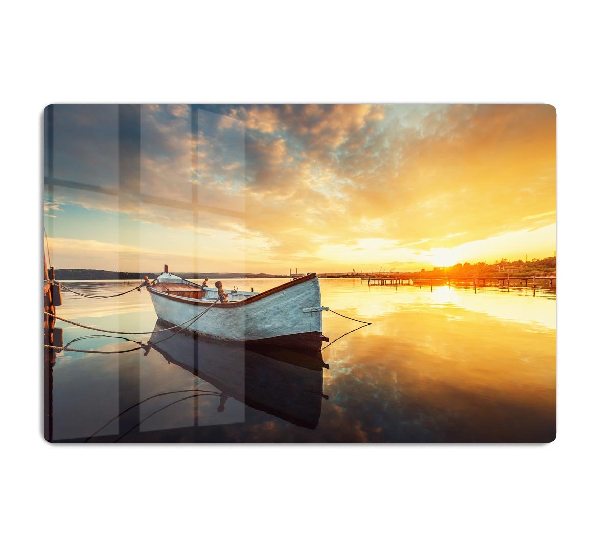 Boat on lake with a reflection HD Metal Print