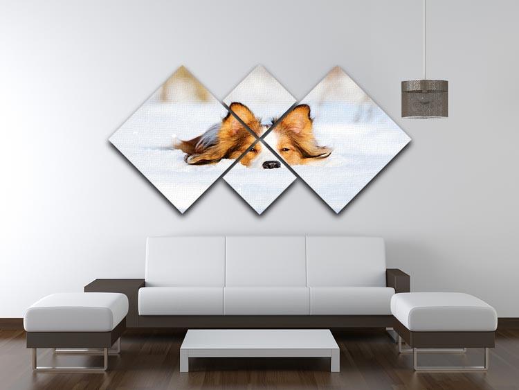 Border collie puppy 1 year old in winter 4 Square Multi Panel Canvas - Canvas Art Rocks - 3
