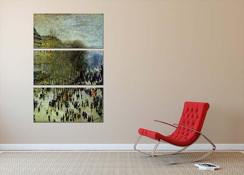 Boulevard of Capucines by Monet 3 Split Panel Canvas Print - Canvas Art Rocks - 2