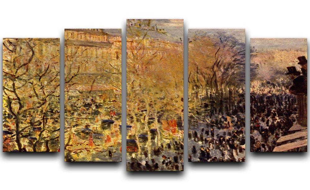 Boulevard of Capucines in Paris by Monet 5 Split Panel Canvas  - Canvas Art Rocks - 1