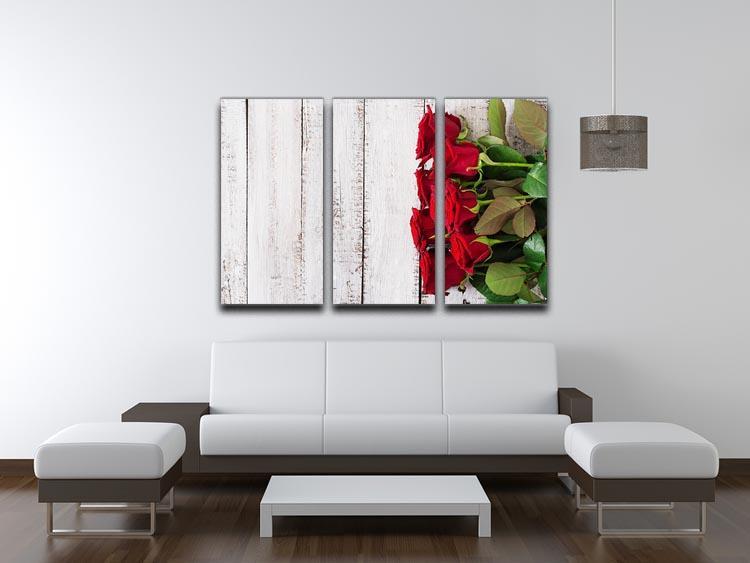 Bouquet of red roses on a light wooden background 3 Split Panel Canvas Print - Canvas Art Rocks - 3