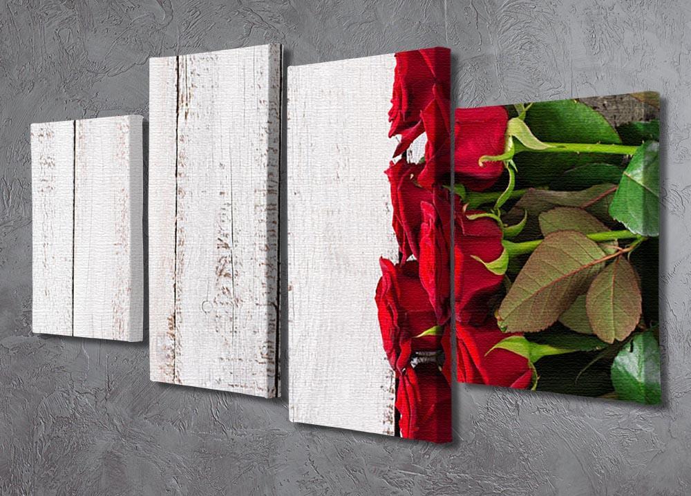 Bouquet of red roses on a light wooden background 4 Split Panel Canvas  - Canvas Art Rocks - 2